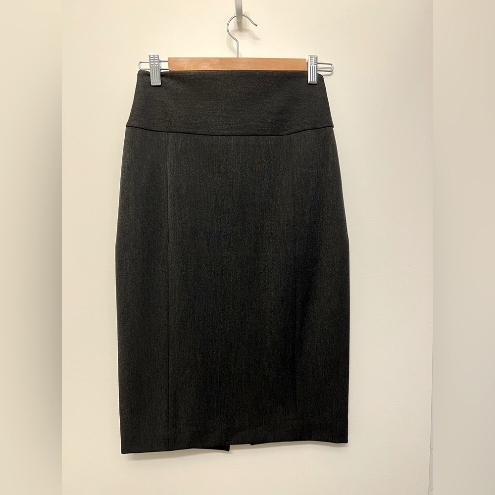 Express High Waist Pencil Skirt Dark Grey with center back slit